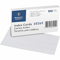 Business Source Ruled Index Cards 8" Width x 5" Length - 100 / Pack (BSN65263)
