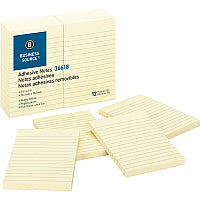 Business Source Ruled Adhesive Notes 4" Flag/Note Width x 6" Flag/Note Length - Rectangle - Ruled - Yellow - Solvent-free Adhesive, Self-adhesive - 12 / Pack (BSN36618)