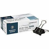 Business Source Fold-back Binder Clips Small - 0.8" Width - 0.38" Size Capacity - for Paper - Black - Steel - 1 Dozen (BSN36550)
