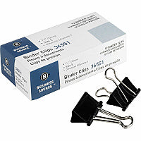 Business Source Fold-back Binder Clips Medium - 1.3" Length x 1.3" Width - 0.63" Size Capacity - Black - Steel - 1 Dozen (BSN36551)