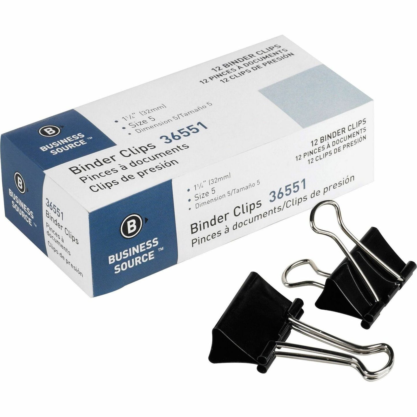 Business Source Fold-back Binder Clips Medium - 1.3" Length x 1.3" Width - 0.63" Size Capacity - Black - Steel - 1 Dozen (BSN36551)