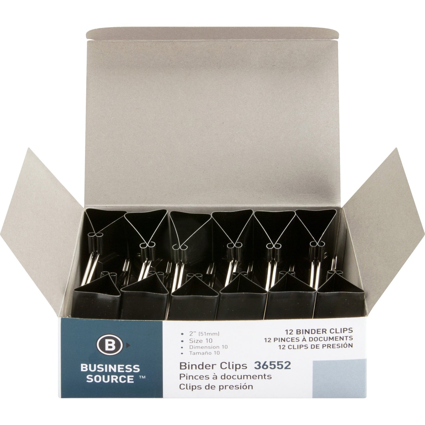 Business Source Fold-back Binder Clips Large - 2" Length x 2" Width - 1" Size Capacity - Black - Steel - 1 Dozen (BSN36552)