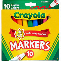 Crayola Classic Colors Broad Line Markers Brown, Purple, Red, Orange, Yellow, Green, Black, Gray, Pink, Blue Ink - 10 / Set (587722)