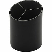 Business Source Large 3-Compartment Plastic Pencil Cup 3" Height x 3" Width x 4.1" Depth - Plastic - Black - 1 Each (BSN32355)