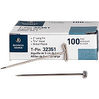 Business Source High Quality Steel T-pins 0.56" Head - 2" Length x 0.6" Width - Silver - Steel - 100 / Box (BSN32351)