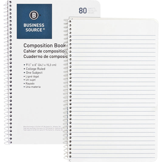 Business Source College Ruled Composition Books 80 Sheets - Wire Bound - 16 lb Basis Weight - 6" x 9 1/2" Sheet Size - White Paper - Stiff-back - 1 Each (BSN10966)