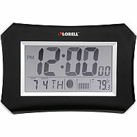 Lorell LCD Wall/Alarm Clock Digital - Quartz - LCD - Black Main Dial - Silver Case - Plastic (LLR60998)