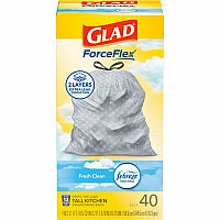 Glad ForceFlex Tall Kitchen Drawstring Trash Bags Fresh Clean with Febreze Freshness - 13 gal Capacity - 27.38" Length x 24" Width x 1.05 mil (27 Micron) Thickness - Drawstring Closure - White - Kitchen - 40 / Box (78361)