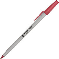 Business Source Medium Point Ballpoint Stick Pens Medium Pen Point - Red Ink - Light Gray Barrel - Stainless Steel Tip - 1 Dozen (BSN37504)