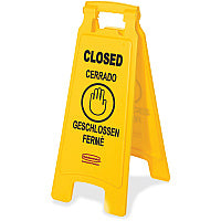 Rubbermaid Commercial Closed Multi-Lingual Floor Sign English, French, German, Spanish - Print/Message "CLOSED" - 11" Width x 25" Height x 12" Depth - Rectangular Shape - Hanging - Double Sided - Lightweight, Durable, Multilingual, Fade Resista (611278YW)