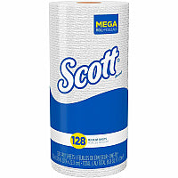 Scott(R) Kitchen Paper Towels, 1-Ply, 128 Sheet, 1 Roll 1 Ply - 11" Width x 8.78" Length - 128 Sheets/Roll - 4.90" Roll Diameter - White - 1 Roll (41482)