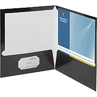 Business Source Letter Pocket Folder 8 1/2" x 11" - 100 Sheets Capacity - 2 Internal Pocket(s) - Black - Laminated, Die-cut, Durable - 25 / Box (BSN44425)