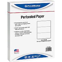 PrintWorks Professional Pre-Perforated Paper for Invoices, Statements, Gift Certificates & More Letter - 8 1/2" x 11" - 20 lb Basis Weight - Sustainable Forestry Initiative (SFI) - Perforated - White - 500 / Ream (04120)