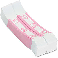 PAP-R Currency Straps 1.25" Width - Total $250 in $1 Denomination - Self-sealing, Self-adhesive, Durable - 20 lb Basis Weight - Kraft - White, Pink - 1000 / Pack (400250)