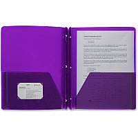 Business Source Letter Portfolio 8 1/2" x 11" - 50 Sheets Capacity - 3 x Prong Fastener(s) - 2 Pocket(s) - Purple - 1 Each (BSN20885)