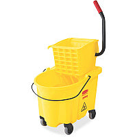 Rubbermaid Commercial Wave Brake Side Press Mop Bucket 6.50 gal - 16.8" x 15.6" x 18.6" - Tubular Steel, Plastic - Yellow - 1 Each (7480YEL)