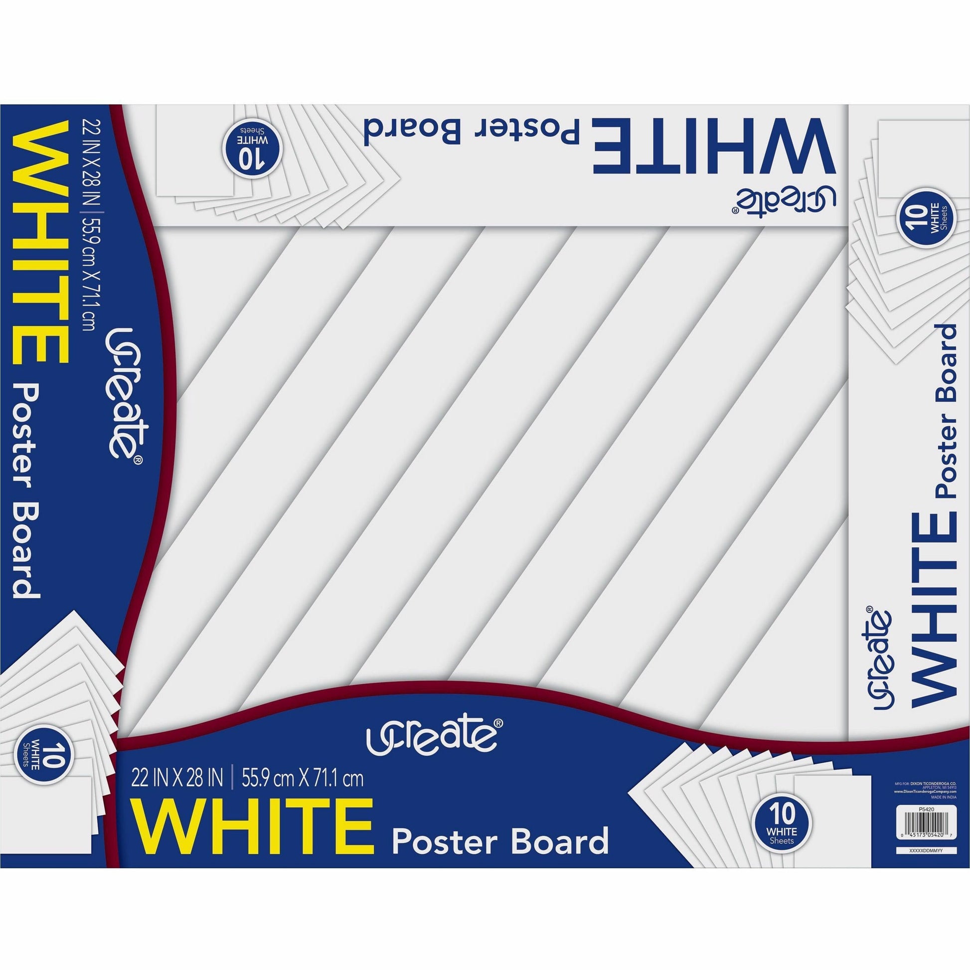 UCreate Poster Board Package Multipurpose - 28" Height x 22" Width - White - 10 / Pack (5420)