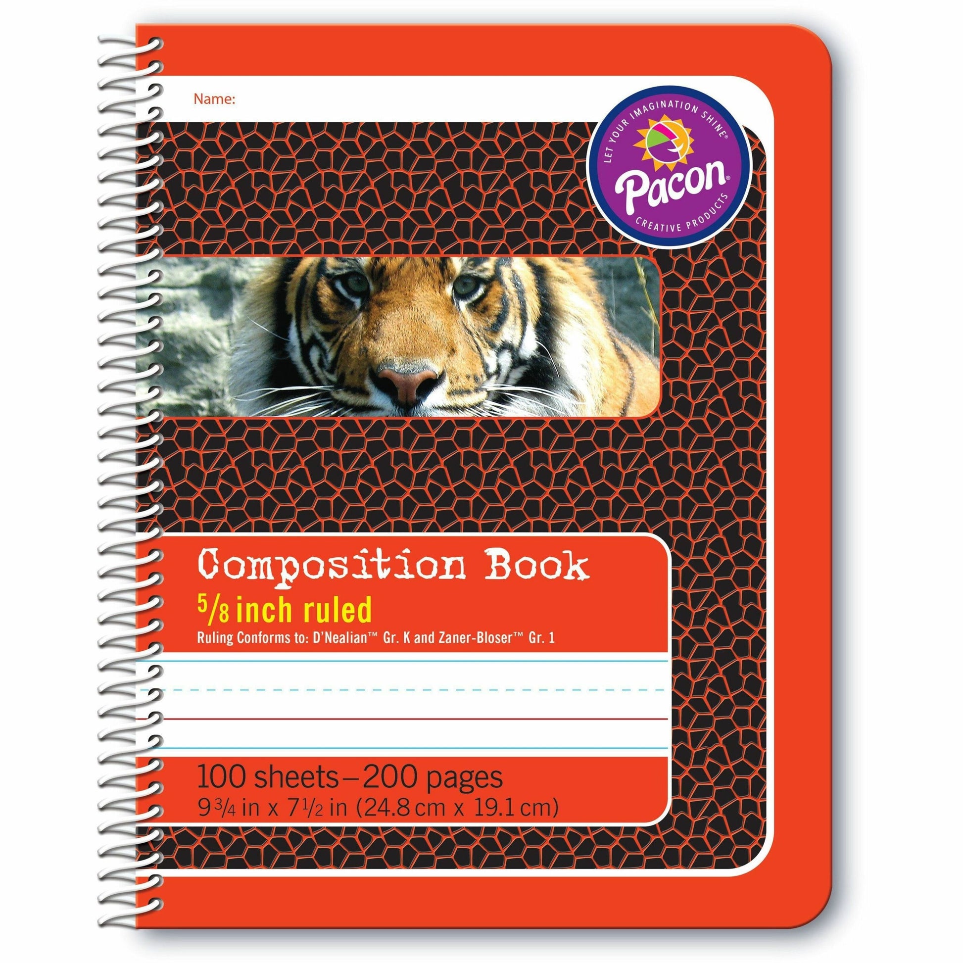 Pacon Composition Book 100 Sheets - 200 Pages - Spiral Bound - Short Way Ruled Front Ruling - 0.63" Ruled - 4.50" Picture Story Space - 7 1/2" x 9 3/4" Sheet Size - Red Cover - Recycled - 1 Each (2432)