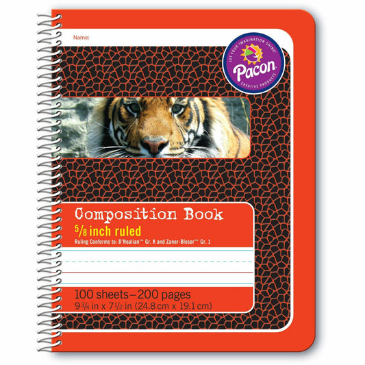 Pacon Composition Book 100 Sheets - 200 Pages - Spiral Bound - Short Way Ruled Front Ruling - 0.63" Ruled - 4.50" Picture Story Space - 7 1/2" x 9 3/4" Sheet Size - Red Cover - Recycled - 1 Each (2432)