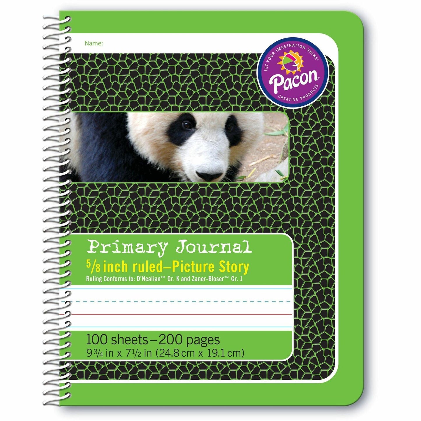 Pacon Composition Book 100 Sheets - 200 Pages - Spiral Bound - Short Way Ruled Front Ruling - 0.63" Ruled - 4.50" Picture Story Space - 7 1/2" x 9 3/4" Sheet Size - Green Cover - Recycled - 1 Each (2434)