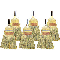 Genuine Joe Warehouse Broom Corn Fiber Bristle - 38" Handle Length - Lacquered Wood Handle - Natural - 6 / Carton (GJO12001CT)