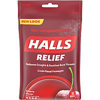 Cadbury Halls Cherry Cough Drops For Sore Throat, Cough, Nasal Congestion - Cherry - 30/Bag - 12 / Box (62182)