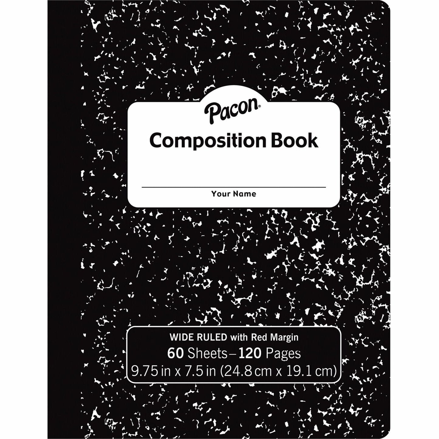 Pacon Composition Book 60 Sheets - Wide Ruled Front Ruling - 0.38" Ruled - 7 1/2" x 9 3/4" Sheet Size - Black Marble Cover - 72 / Carton (MMK37118)