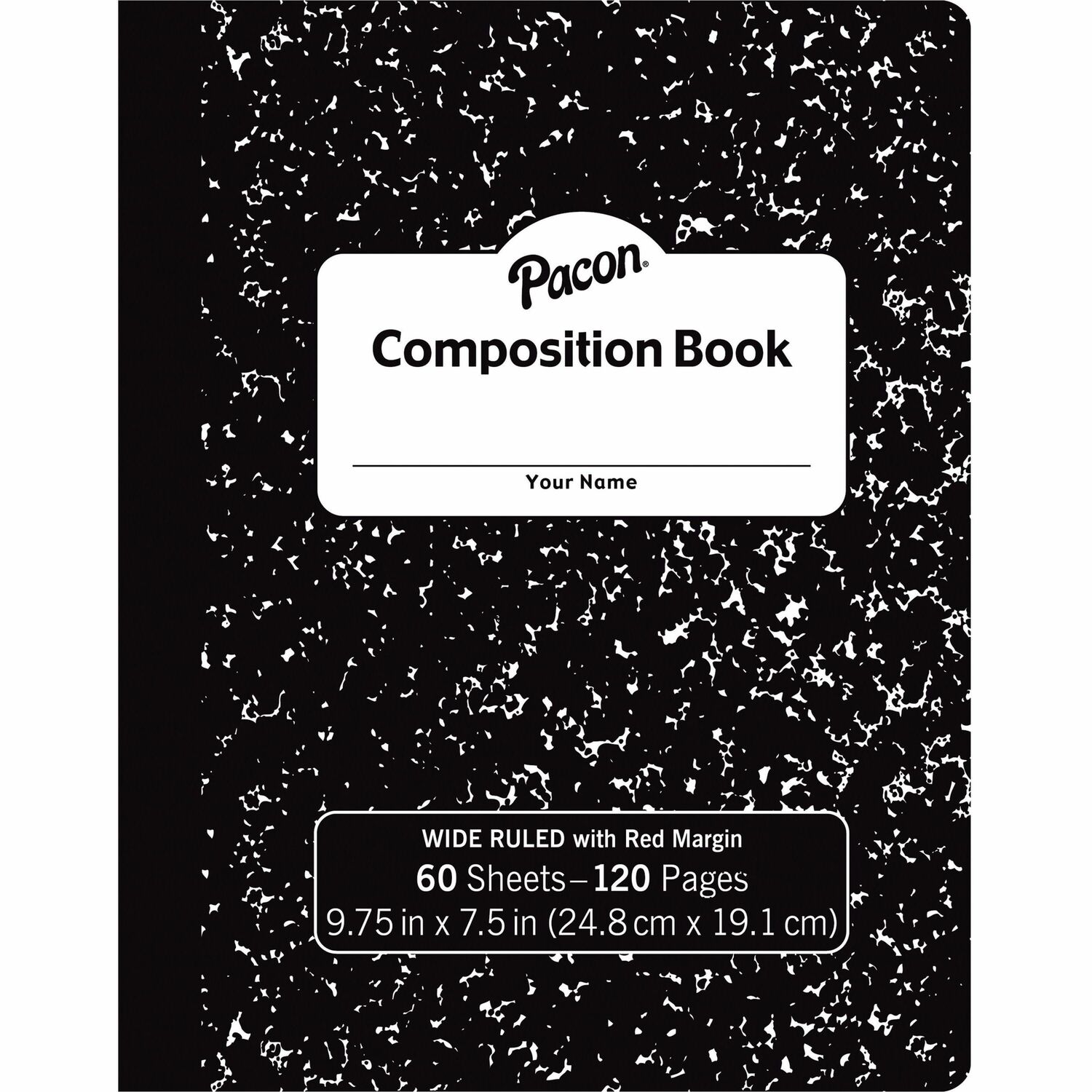 Pacon Composition Book 60 Sheets - Wide Ruled Front Ruling - 0.38" Ruled - 7 1/2" x 9 3/4" Sheet Size - Black Marble Cover - 72 / Carton (MMK37118)