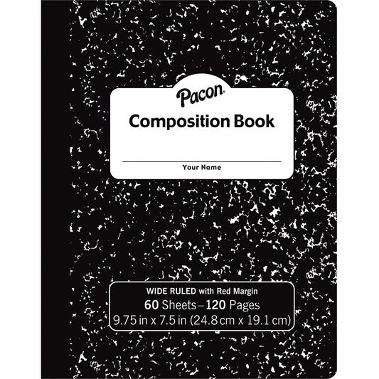 Pacon Composition Book 60 Sheets - Wide Ruled Front Ruling - 0.38" Ruled - 7 1/2" x 9 3/4" Sheet Size - Black Marble Cover - 72 / Carton (MMK37118)