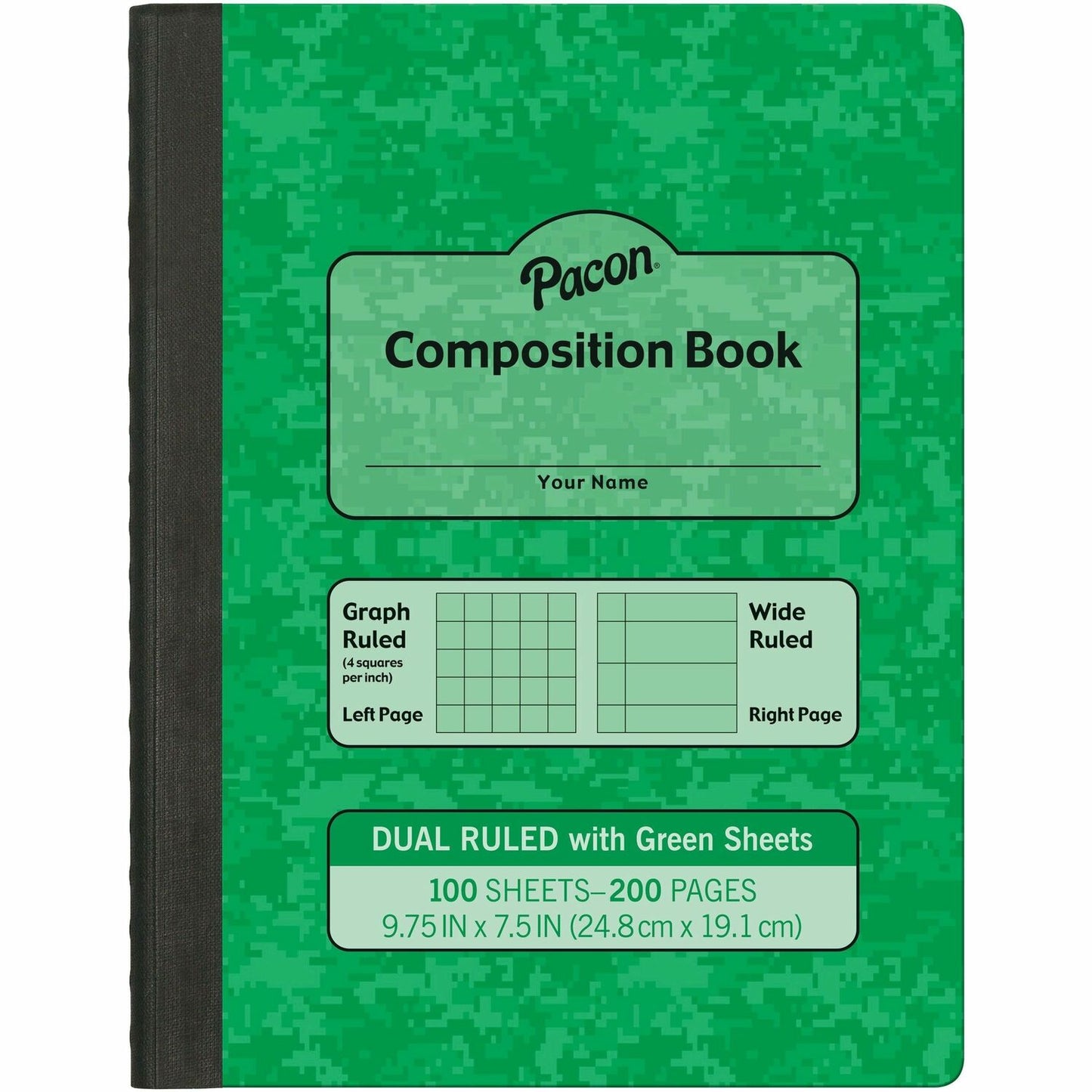 Pacon Dual Ruled Composition Book Plain - Quad Ruled, Wide Ruled Front Ruling - 9.75" Height x 7.5" Width x 0.5" Length - Green Cover - 24 / Carton (MMK37162)