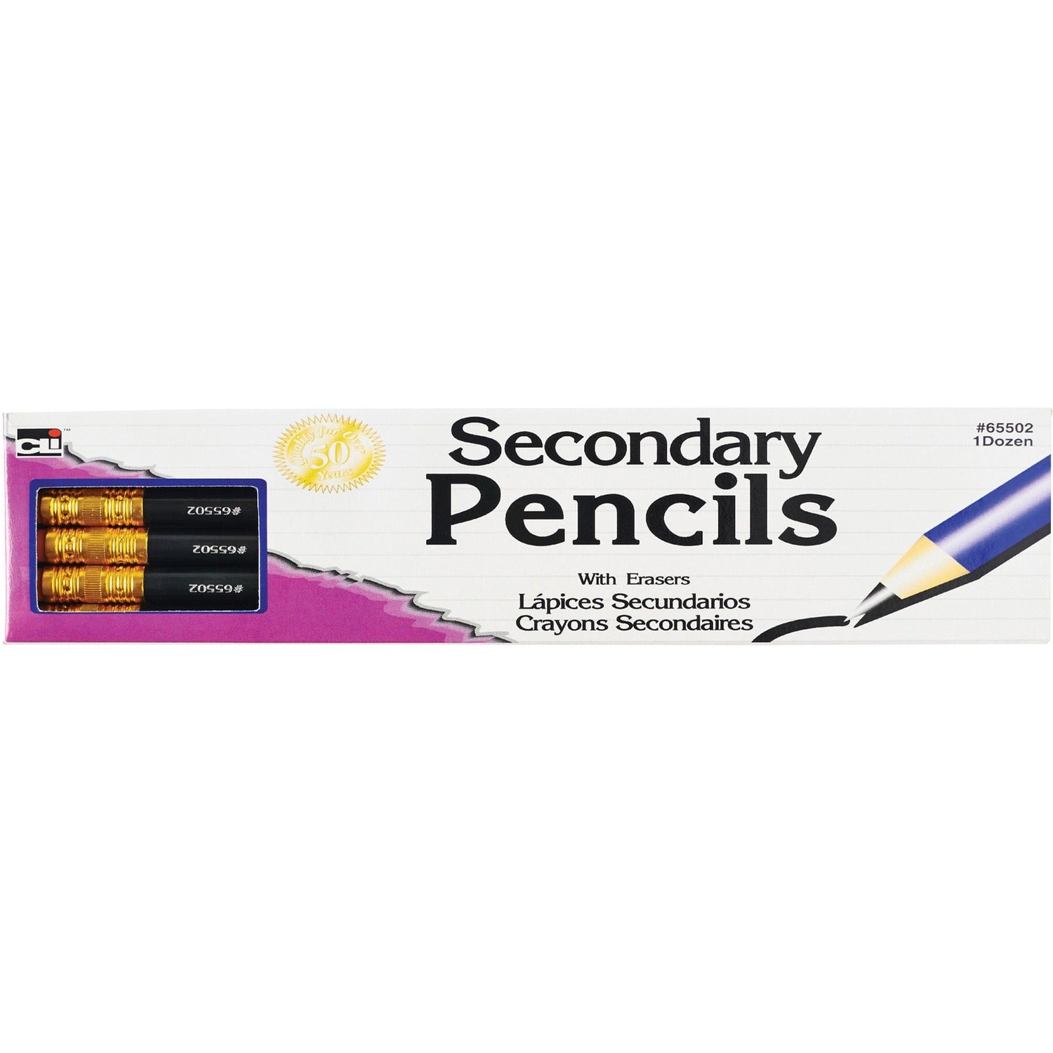 CLI Secondary Pencils with Eraser Black Lead - Blue Barrel - 12/Pack - 12 / Box (65502)