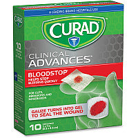 Curad Blood Stop Gauze Packets 1" Width x 1" Length - White/ - 10 / Box (CUR0055RB)