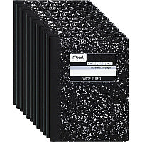 Mead Wide Ruled Composition Notebook 100 Sheets - Sewn - 7 1/2" x 9 3/4" Sheet Size - White Paper - Black Marble Cover - 12 / Carton (09910CT)
