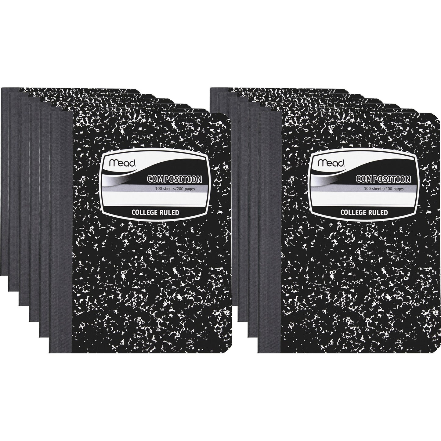 Mead Composition Book Sewn - 7 1/2" x 9 3/4" Sheet Size - White Paper - Black Marble Cover - 12 / Carton (09932CT)