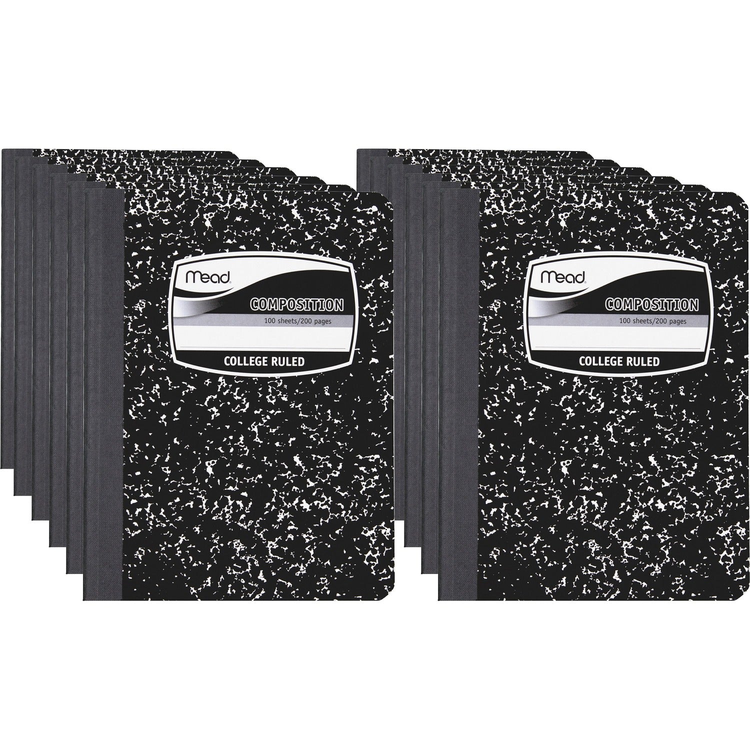 Mead Composition Book Sewn - 7 1/2" x 9 3/4" Sheet Size - White Paper - Black Marble Cover - 12 / Carton (09932CT)