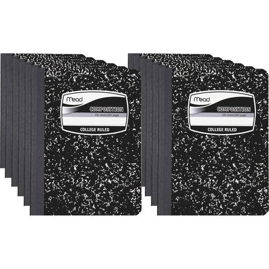 Mead Composition Book Sewn - 7 1/2" x 9 3/4" Sheet Size - White Paper - Black Marble Cover - 12 / Carton (09932CT)