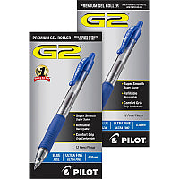 Pilot G2 Premium Gel Roller Retractable Pens 0.38 mm Ultra Fine Pen Point - Refillable - Retractable - Blue Ink - Gel-based - Clear Barrel - 1 Dozen/Box - 2 / Bundle (31278BD)