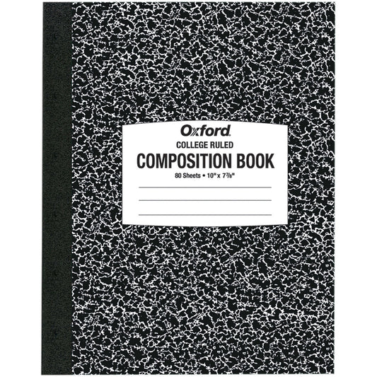 Oxford Tops College-ruled Composition Notebook 80 Sheets - Stitched - 7 7/8" x 10" Sheet Size - White Paper - Black Marble Cover - 1 Each (26252)