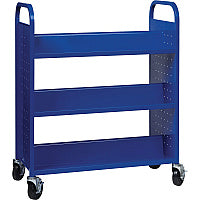 Lorell Double-sided Book Cart 6 Shelf - Round Handle - 5" Caster Size - Steel - 38" Width x 18" Depth x 46.25" Height - Blue - 1 Each (LLR99932)