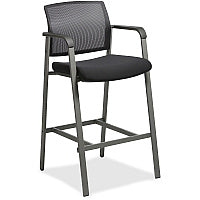 Lorell Mesh Back Guest Stool with Arms Black Seat Color - Fabric Seat Material - Square Base - 1 Each (LLR30954)