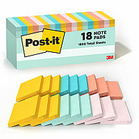 Post-it(R) Notes Cabinet Pack 3" Flag/Note Width x 3" Flag/Note Length - Square - 100 Sheets per Pad - Unruled - Fresh Mint, Aqua Splash, Sunnyside, Papaya Fizz, Guava - Self-adhesive, Self-stick - 18 / Pack (65418APCP)