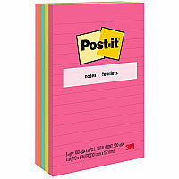 Post-it(R) Notes Original Notepads - Poptimistic Color Collection 4" Flag/Note Width x 6" Flag/Note Length - Rectangle - 100 Sheets per Pad - Ruled - Power Pink, Neon Green, Aqua, Neon Orange, Guava Pink - Self-adhesive, Self-stick - 5 / Pack (6605AN)