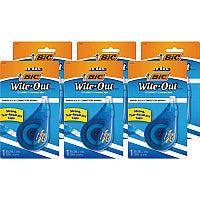 BIC EZ Correct Correction Tape 0.20" Tape Width x 39.40 ft Tape Length - 1 Line(s) - White Tape - Ergonomic White Dispenser - Tear Resistant, Photo-safe, Odorless - White - 6 / Box (WOTAPP11BX)