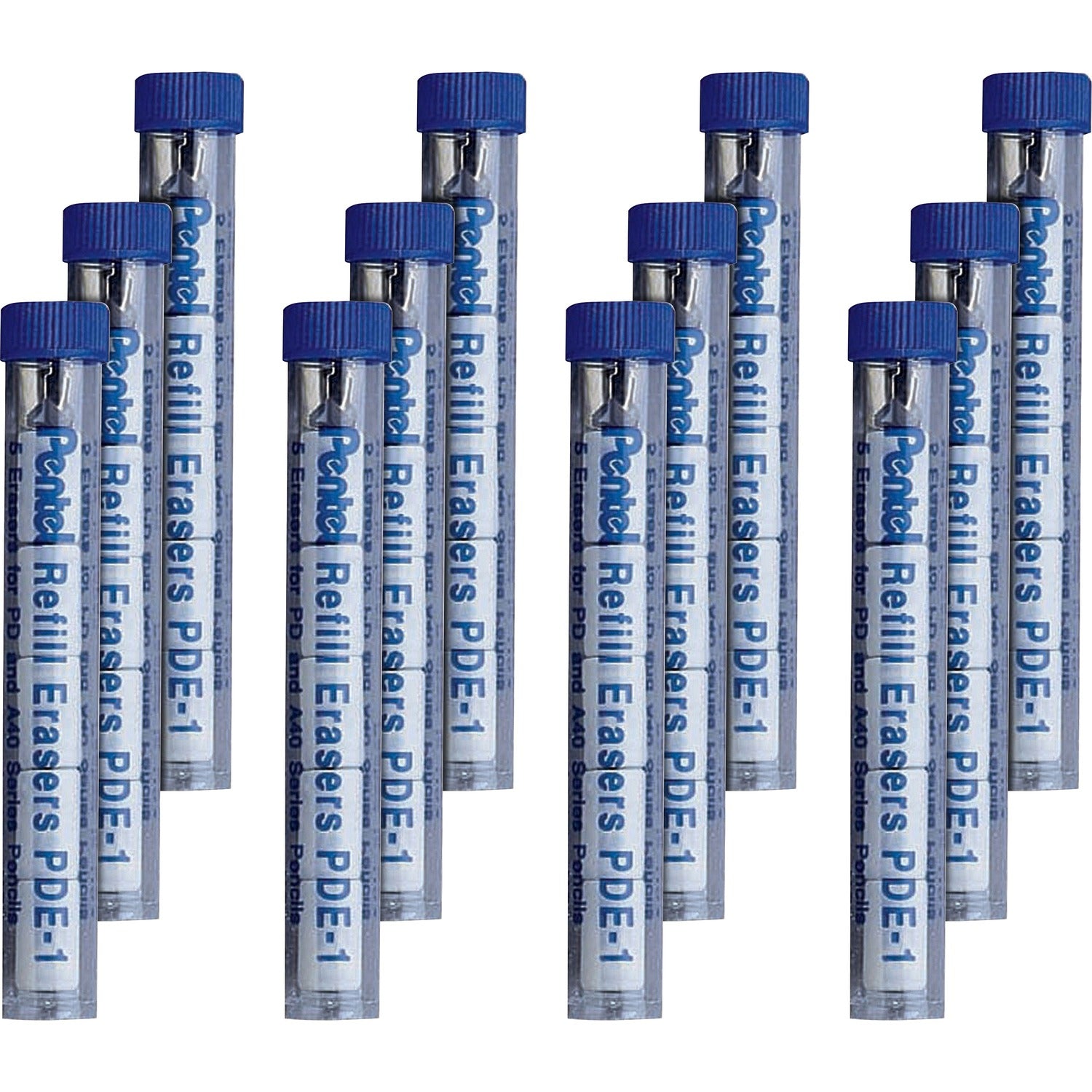 Pentel Mechanical Pencil Eraser Refills White - 5/Tube - 12 / Box (PDE1BX)