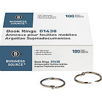 Business Source Standard Book Rings 1.5" Diameter - Silver - Nickel Plated - 100 / Box (BSN01438)