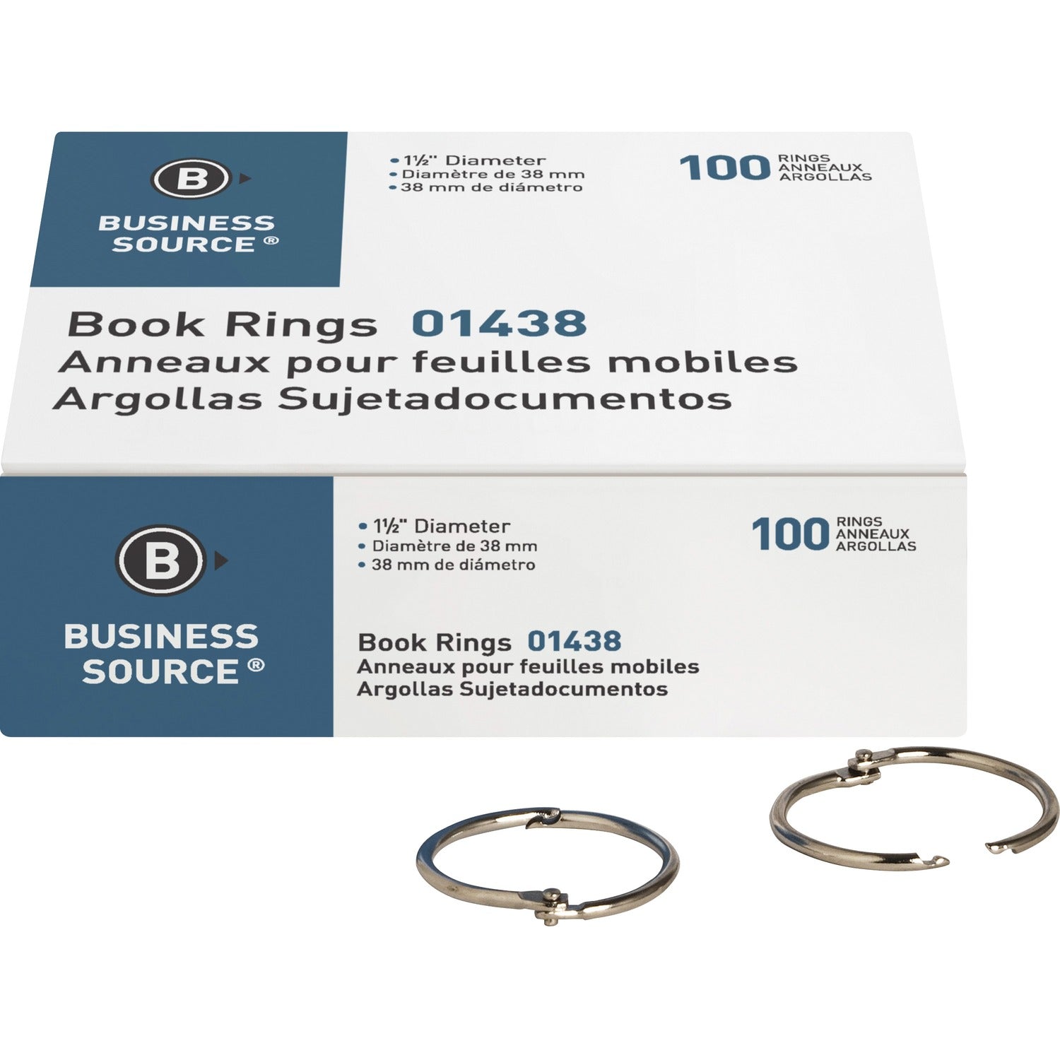 Business Source Standard Book Rings 1.5" Diameter - Silver - Nickel Plated - 100 / Box (BSN01438)