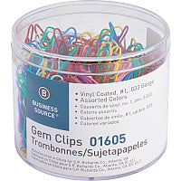 Business Source Vinyl-coated Gem Clips Small - No. 1 - 1.8" Length x 0.5" Width - for Paper - Rust Resistant - Assorted - 500 / Box (BSN01605)