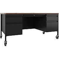 Lorell Fortress Series Mobile Double-Pedestal Teachers Desk 29.5" Height x 60" Width x 30" DepthBox, File Drawer(s) - Double Pedestal - T-mold Edge (LLR66945)