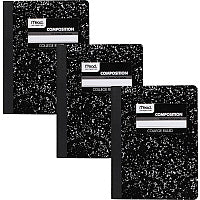 Mead College Ruled Comp Book 100 Sheets - Sewn - 9 3/4" x 7 1/2" Sheet Size - 9" Height x 7" Width x 0.5" Length - White Paper - Black Marble Cover - Multiplication Table, Conversion Table, Sturdy Cover, Class Schedule - 3 / Pack (38111)