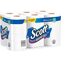 Scott(R) Standard Toilet Paper Rolls, 1-Ply, 1000 Sheets, 12 Rolls 1 Ply - 3.70" Width x 4.10" Length - 1000 Sheets/Roll - White - 12 / Pack (10060)